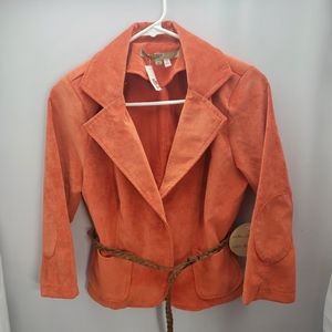 Women's Blazer Joyce Lesli size  Medium Orange  Belt Long sleeve jacket/blazer